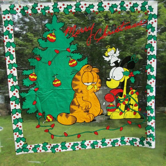 Rare Garfield Christmas Vinyl Shower Curtain - Picture 2 of 5